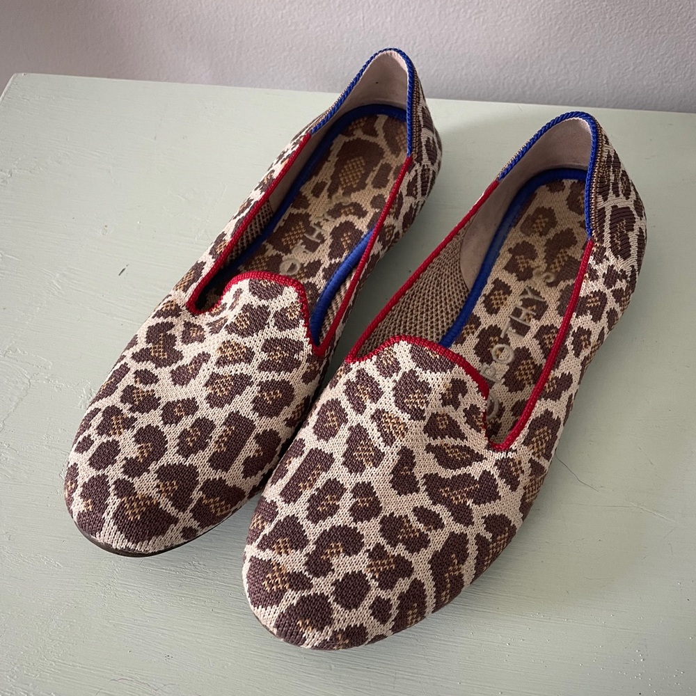 Rothy's The Loafer Mocha Spot Animal Print Leopard Red Trim Size 7